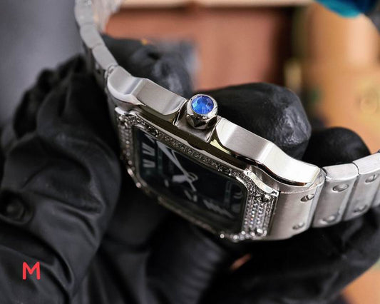 Cartier santos acero bicel negro adiamantado